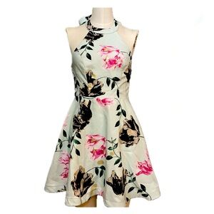 B Darlin Pink and White Halter A-Line Mini Dress